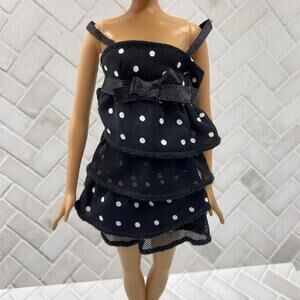 Barbie Cocktail Dress~ Black W White Polka Dots Black Bow